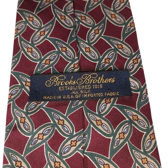 Brooks Brothers Neck Tie Maroon Green Geometric 61x3.5 - Picture 3 of 3